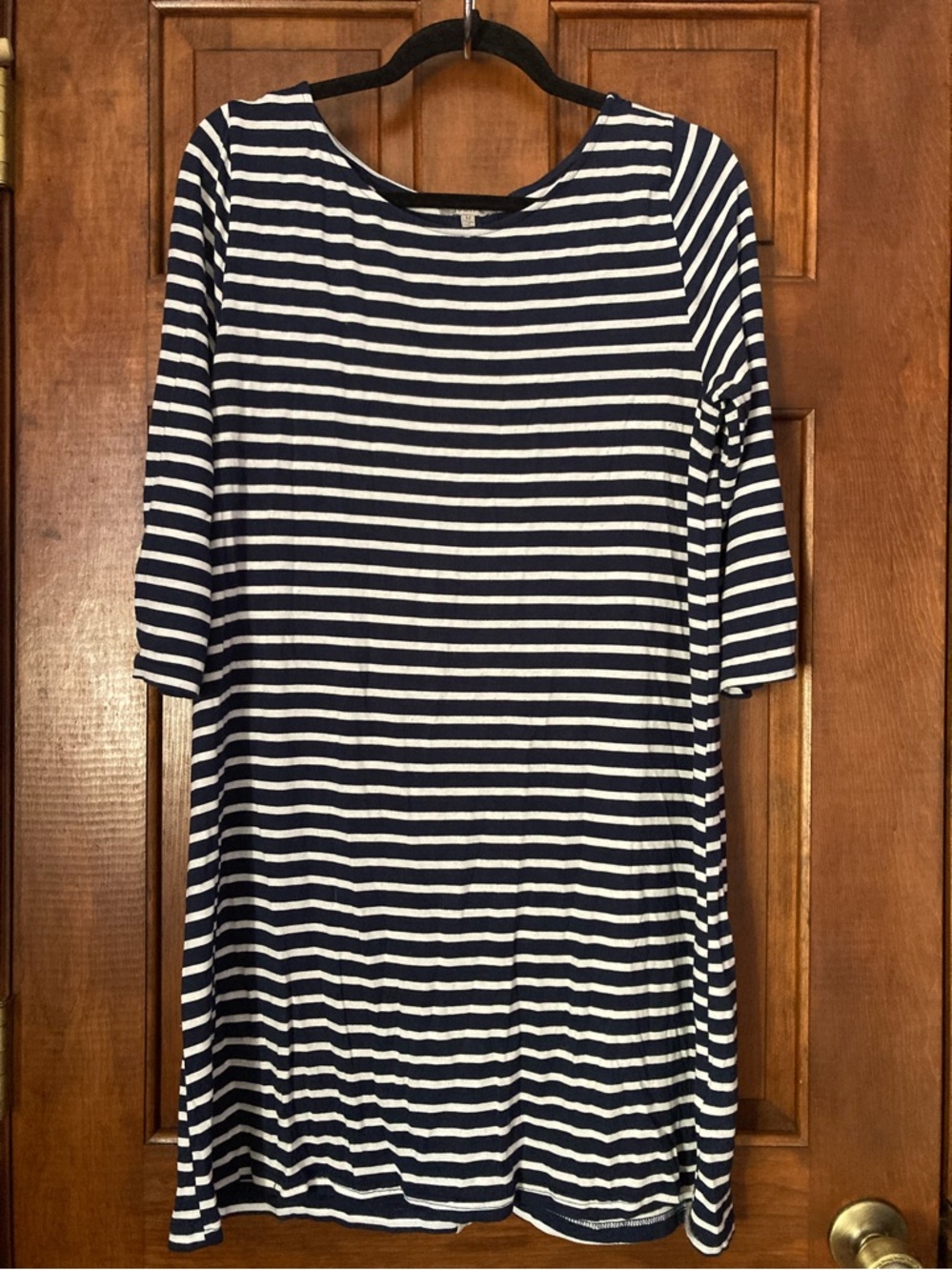 Jodifl Blue White Dress 3/4 Sleeves Crochet Lace Button Trim Medium